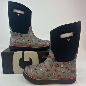 Bogs Kids Classic Rain Snow Boots Insulated Bugs Print Gray Size 6 Ladybug